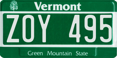 VT license plate ZOY495