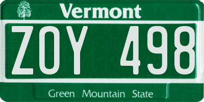 VT license plate ZOY498