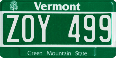 VT license plate ZOY499