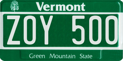 VT license plate ZOY500