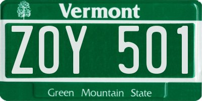 VT license plate ZOY501