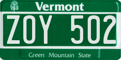 VT license plate ZOY502