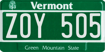 VT license plate ZOY505