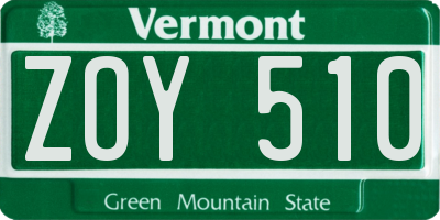 VT license plate ZOY510