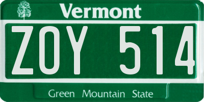 VT license plate ZOY514