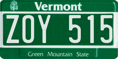 VT license plate ZOY515