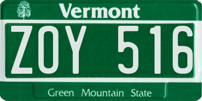 VT license plate ZOY516