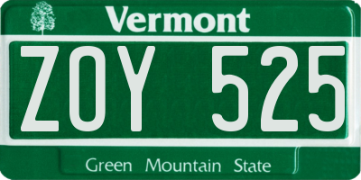 VT license plate ZOY525