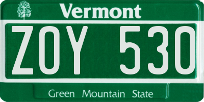 VT license plate ZOY530