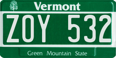 VT license plate ZOY532