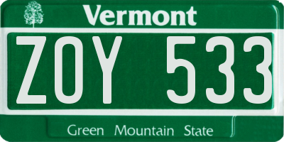 VT license plate ZOY533