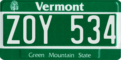 VT license plate ZOY534