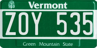 VT license plate ZOY535