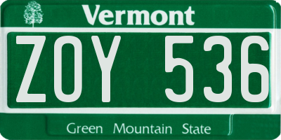 VT license plate ZOY536