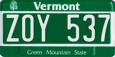 VT license plate ZOY537