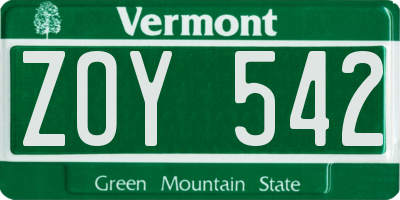 VT license plate ZOY542
