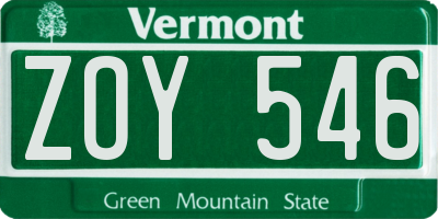 VT license plate ZOY546