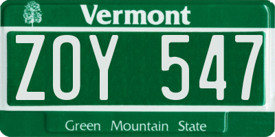 VT license plate ZOY547