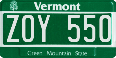 VT license plate ZOY550