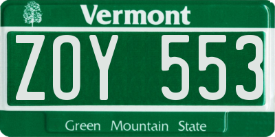 VT license plate ZOY553