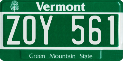 VT license plate ZOY561