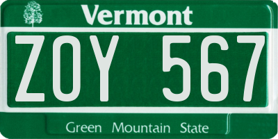 VT license plate ZOY567