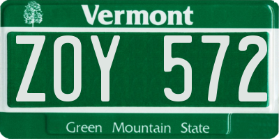 VT license plate ZOY572