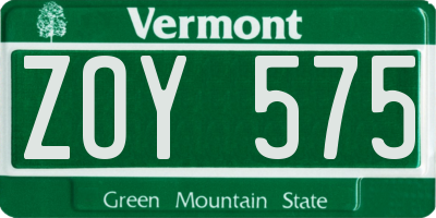 VT license plate ZOY575
