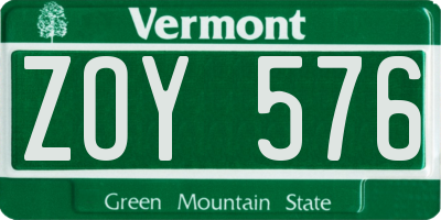 VT license plate ZOY576