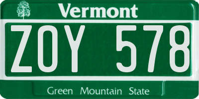 VT license plate ZOY578