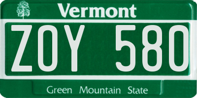 VT license plate ZOY580