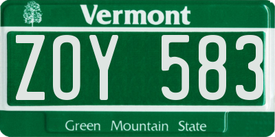 VT license plate ZOY583