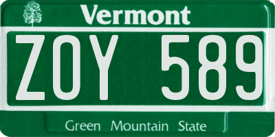 VT license plate ZOY589
