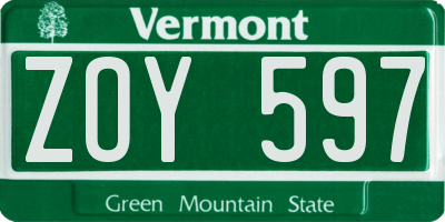 VT license plate ZOY597
