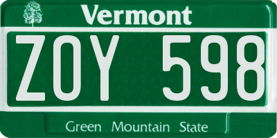 VT license plate ZOY598