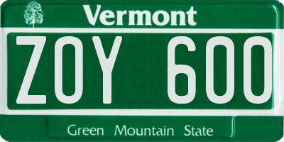VT license plate ZOY600