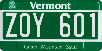 VT license plate ZOY601