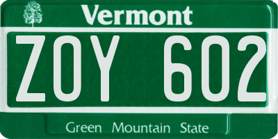 VT license plate ZOY602