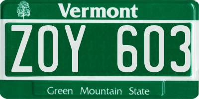 VT license plate ZOY603