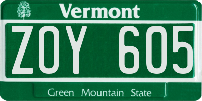 VT license plate ZOY605