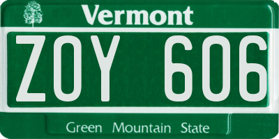 VT license plate ZOY606