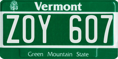 VT license plate ZOY607