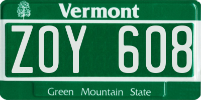 VT license plate ZOY608