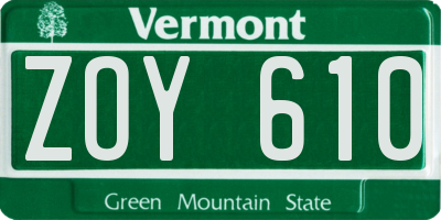 VT license plate ZOY610