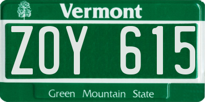 VT license plate ZOY615