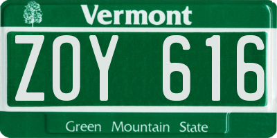 VT license plate ZOY616
