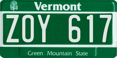 VT license plate ZOY617