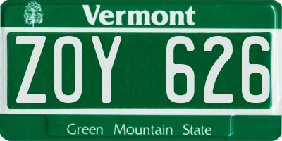 VT license plate ZOY626