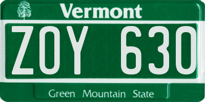 VT license plate ZOY630