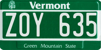 VT license plate ZOY635